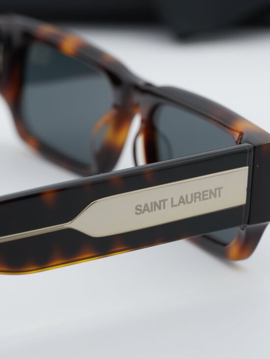 Saint Laurent SL660 002 Unisex Rectangle Sunglasses - Havana / Grey main image 11